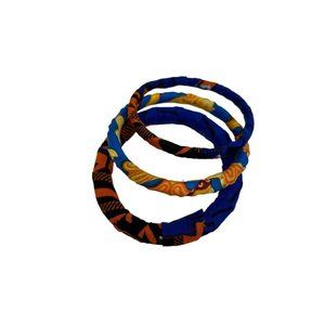 Set of 3 Fabric Wrapped Bangle Bracelets Blue Muliticolor 2.5" Diameter